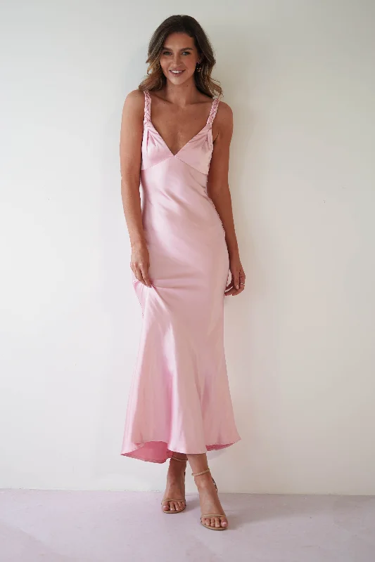 Bethanie Soft Satin Maxi Dress | Light Pink