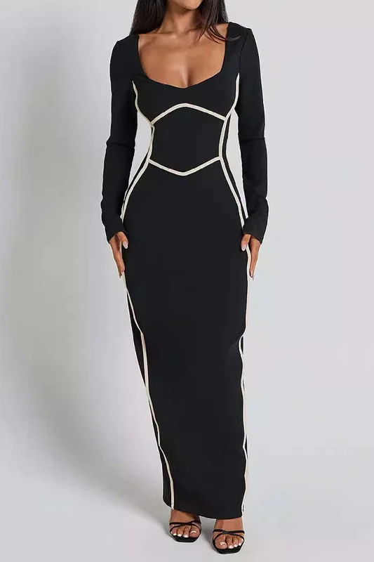 Solid Contrast Binding Slit Maxi Dress