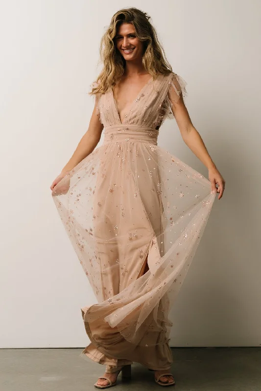 Nova Shimmer Maxi Dress | Natural + Blush