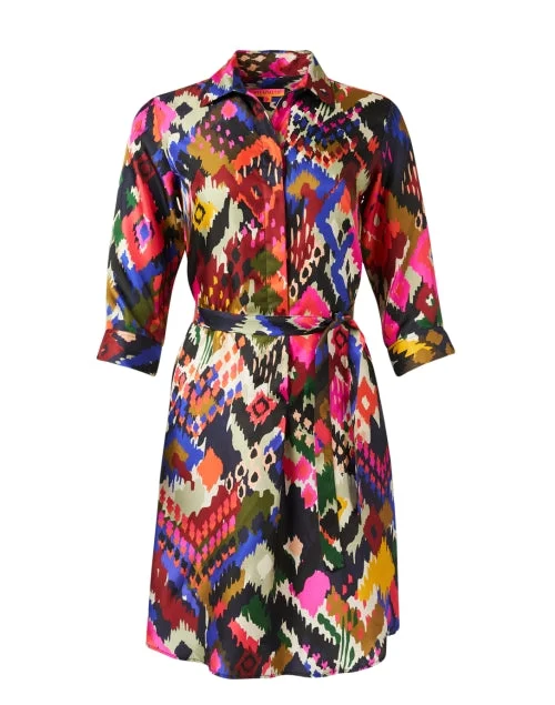 Adriana Multi Ikat Silk Shirt Dress