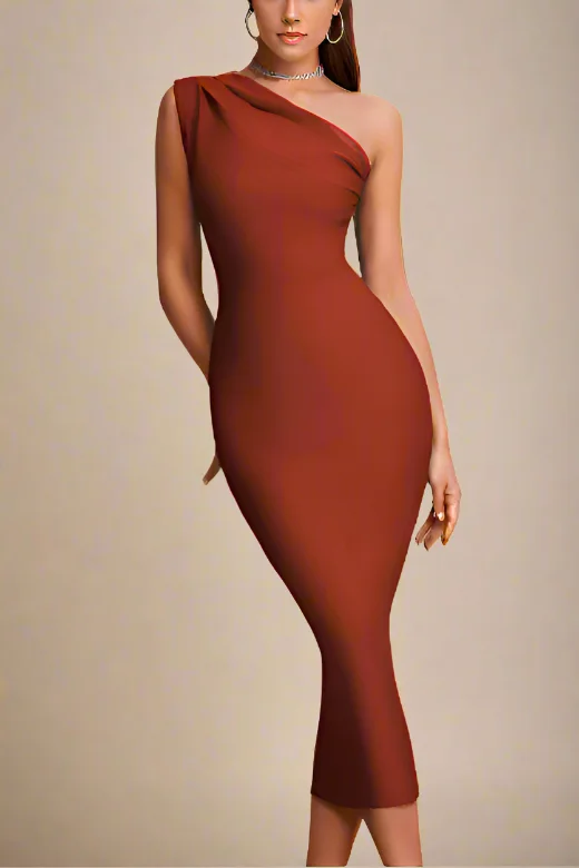 Ally Bodycon Midi Dress - Tan Brown