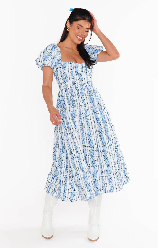 Belle Midi Dress ~ Blue Bliss Stripe