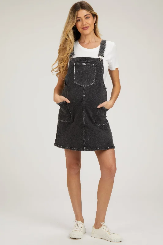 Black Denim Maternity Overall Dress