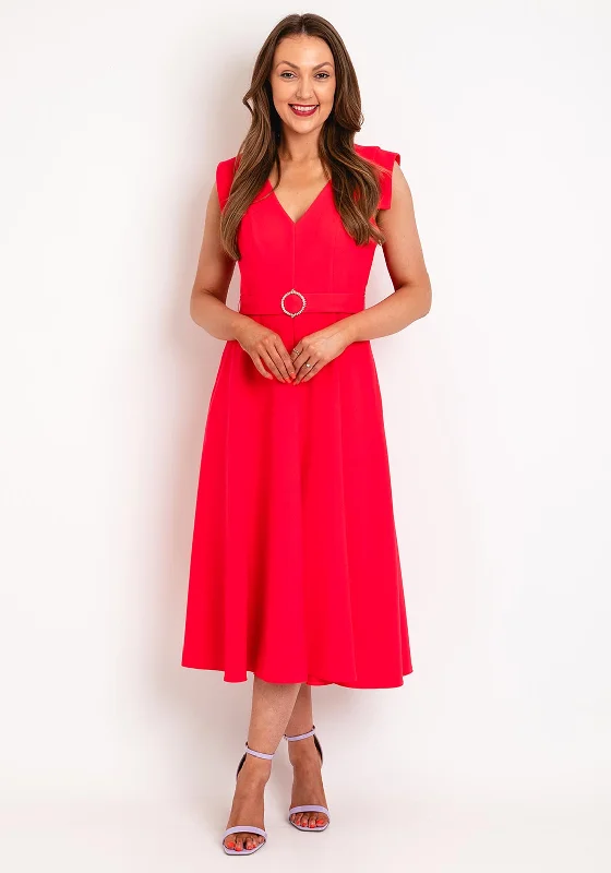 Castings Belted Waist, A-Line Midi Dress, Fuchsia