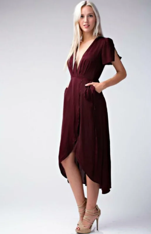 Come Together Burgundy Midi Wrap Dress