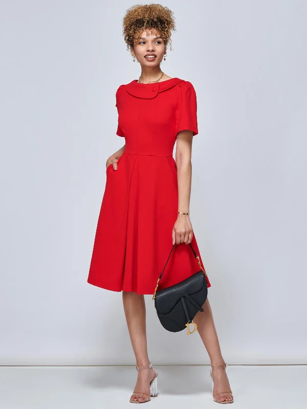 Jolie Moi Valencia Flared Dress, Red