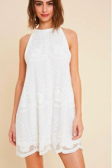 Donna White Lace Halter Swing Dress