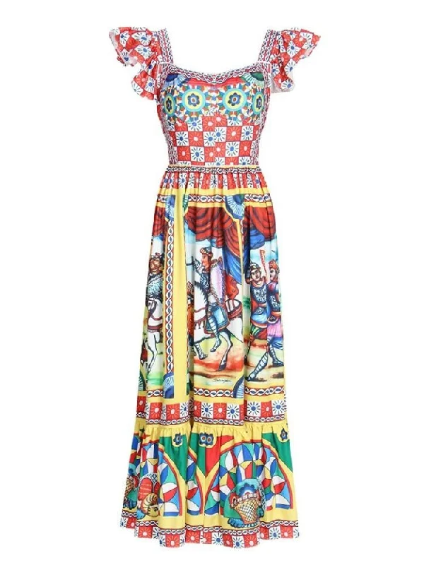 Indi Corset Print Midi Dress - Red Print