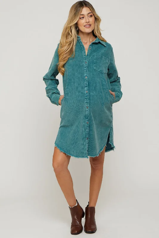 Jade Corduroy Button Down Collared Maternity Dress