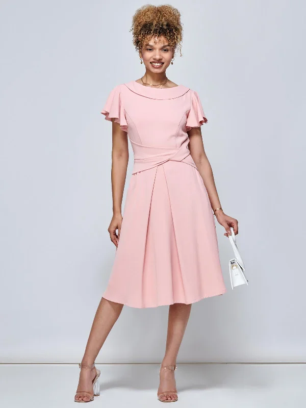 Jolie Moi Jaelyn Flare Sleeve Dress, Apricot