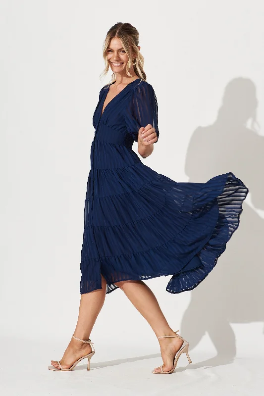 Modica Midi Dress In Navy Chiffon