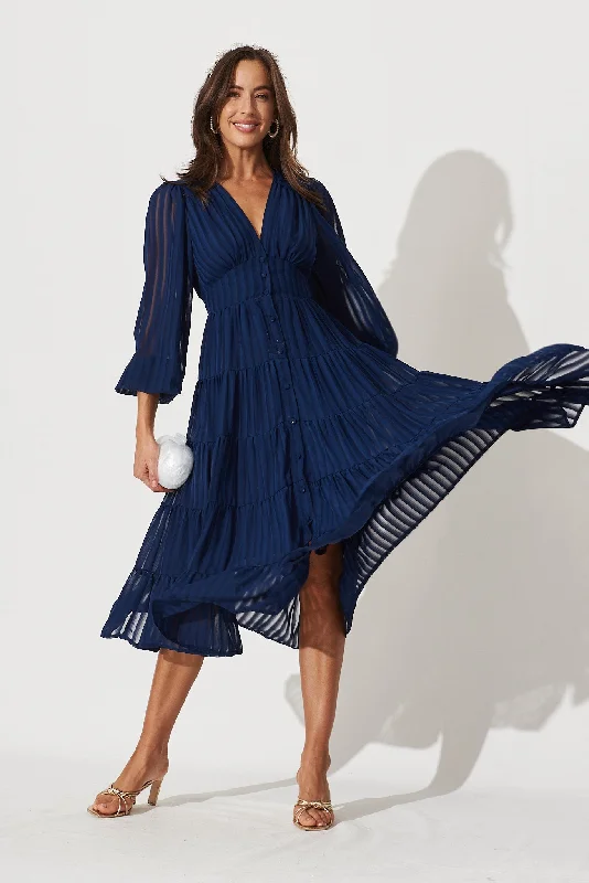 Modical Midi Dress In Navy Chiffon