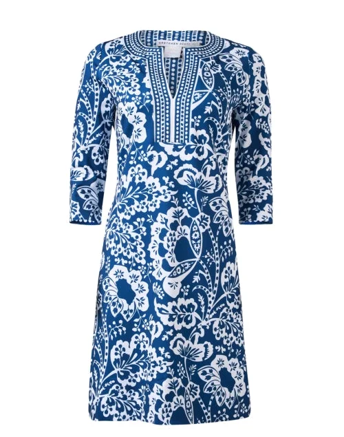 Navy Floral Printed Jersey Dress