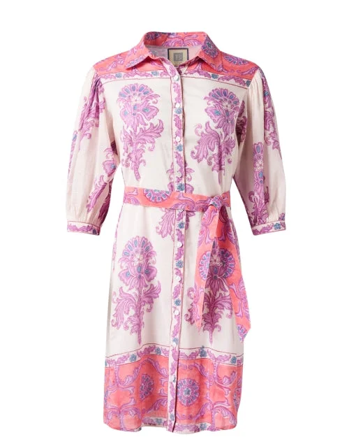 Pink and Purple Print Cotton Shirt Dress