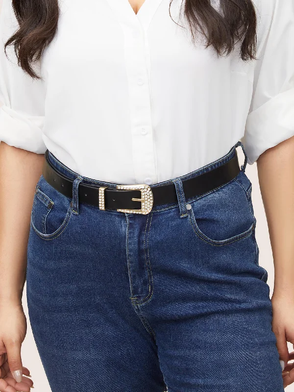 Rhinestone Detail Metal Buckle Minimalist Belt