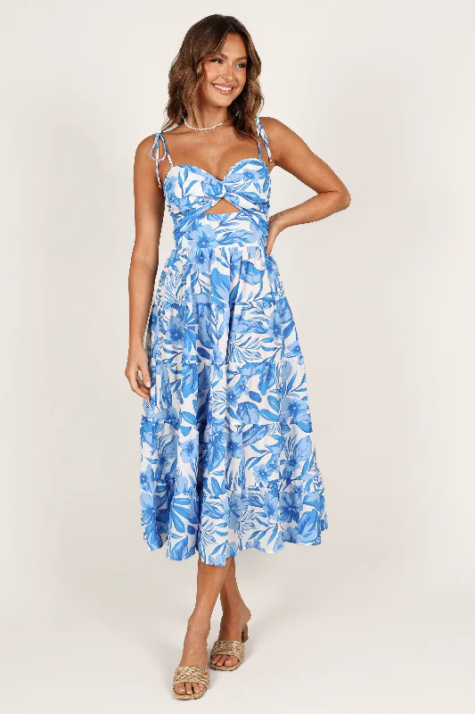 Rose Midi Dress - Blue/White