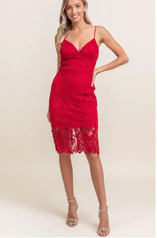 Victoria Red Crochet Lace Midi Dress