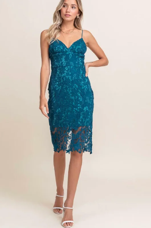 Victoria Teal Blue Crochet Lace Midi Dress