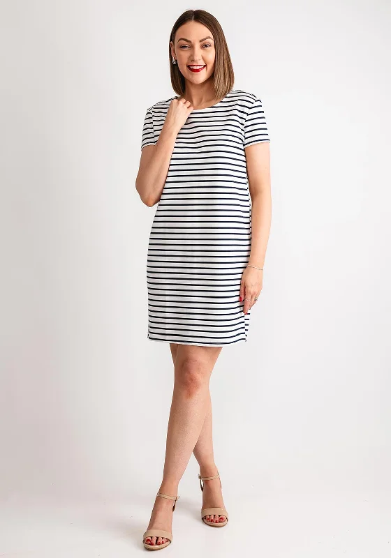 Vero Moda Abby Short Striped Zip Back Mini Dress, Navy & White