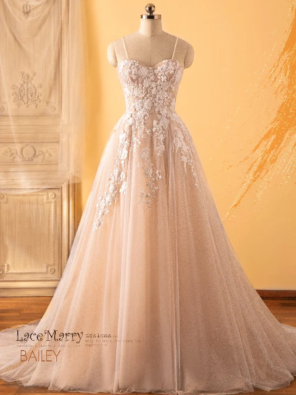 BAILEY / Nude Color Wedding Dress with A Line Skirt