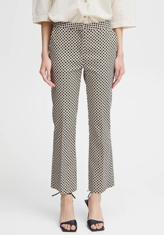 B.Young Decka Straight Leg Cropped Print Trousers, Humus Mix