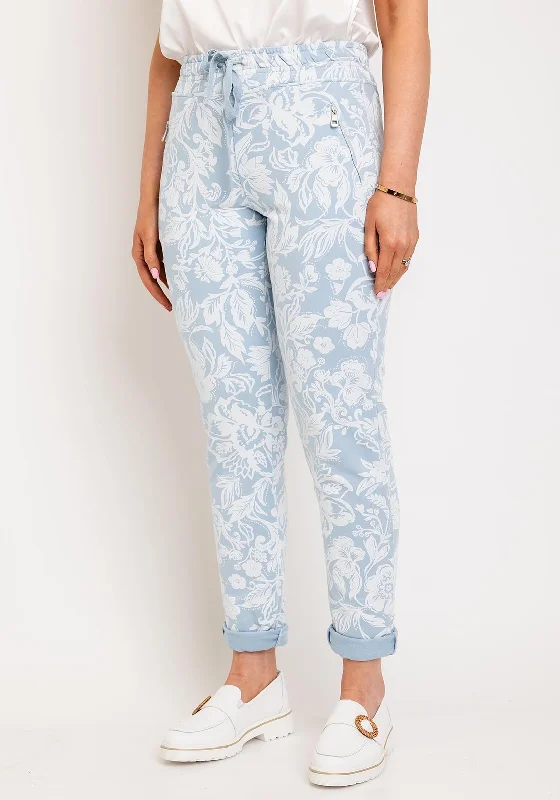 D.E.C.K By Decollage Floral Print Trousers, Sky Blue