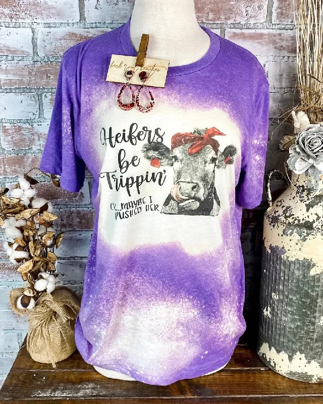 Heifers Be Trippin' Bleached Tee In Purple