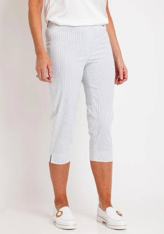 Robell Marie 07 Striped Cropped Trousers, Light Blue