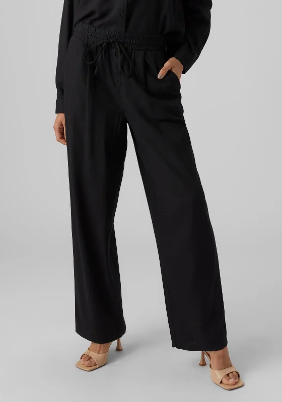 Vero Moda Jesmilo Wide Leg Linen Trousers, Black