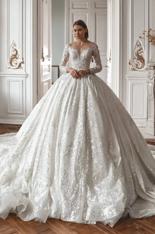 Royal Lace Off-The-Shoulder Sparkly Wedding Dress Meryem