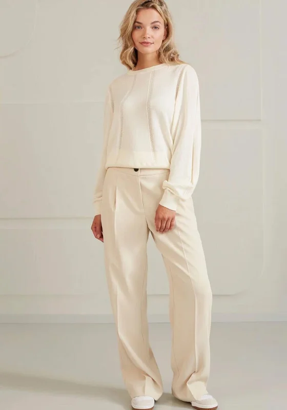 Yaya Elastic Waist Wide Leg Trousers, Summer Sand