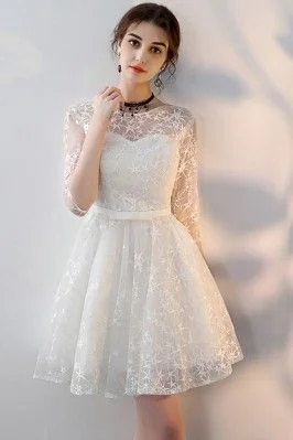 Little White Off Shoulder Short Homecoming Dress with Sleeves      cg23535