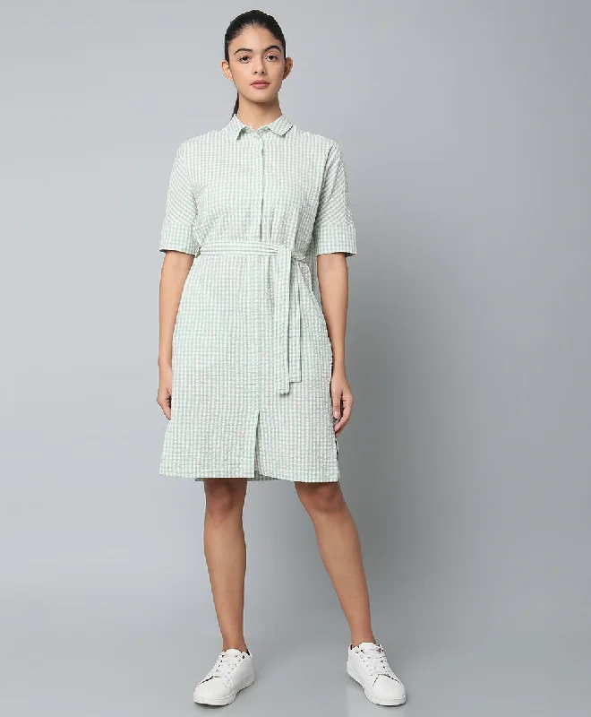 Checkered Green Shirt Dress