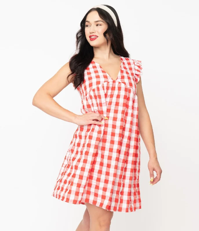 1970s Red & White Gingham Summer Dress