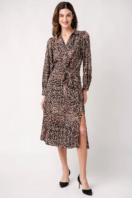 Skies Are Blue Leopard Pleated Shirt Dress