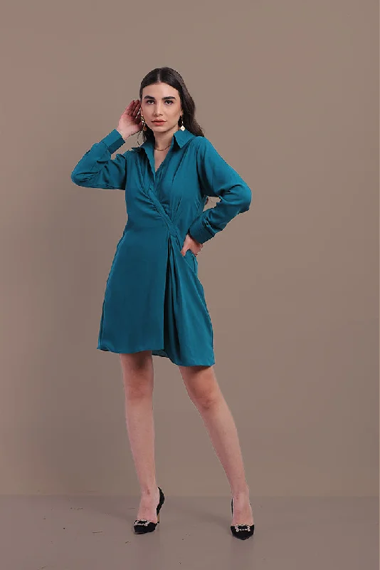 Elegant Formal Women's Blue Shirt Dress