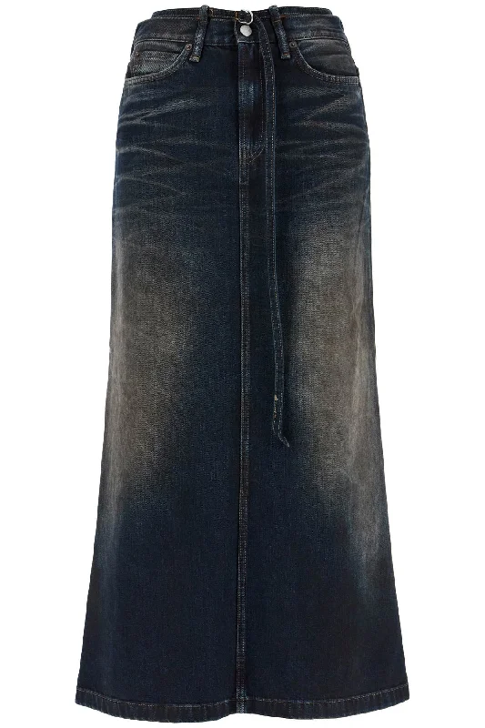 maxi denim skirt with waist strap AF0464 DARK BLUE