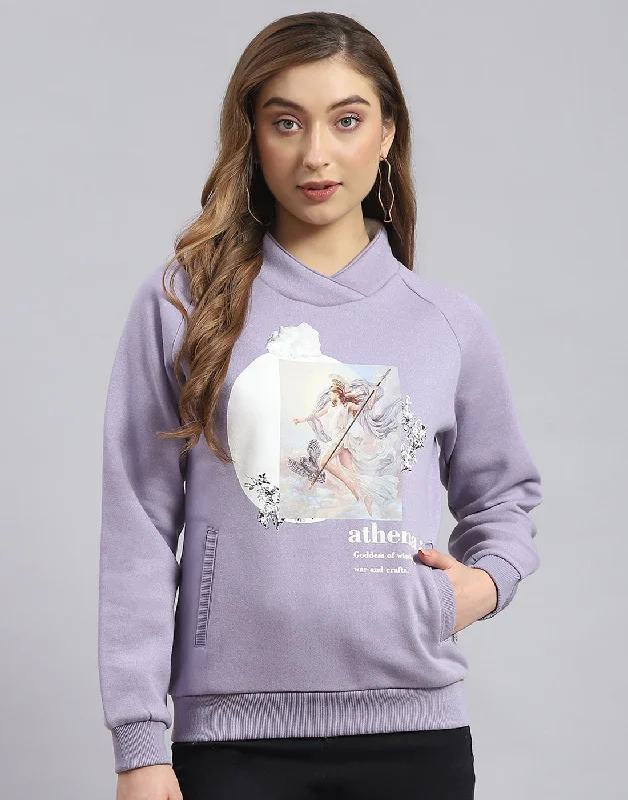 Women Purple Printed H Neck Full Sleeve Sweatshirt