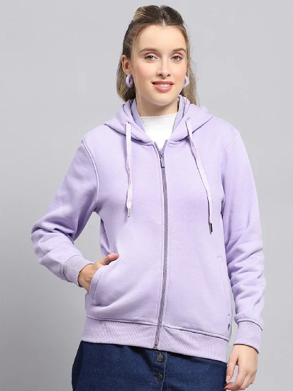 Women Purple Solid Hooded Full Sleeve Sweatshirt