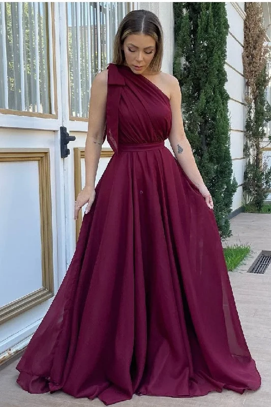 Bow One-shoulder Prom Dress with Chiffon Skirt