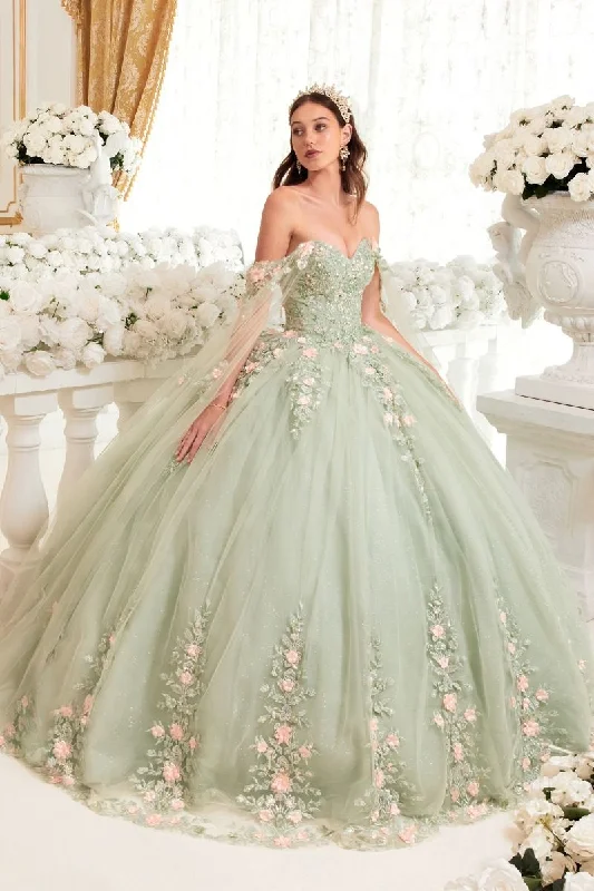 Cinderella Divine 15716 Long Floral Applique Quinceanera Ball Gown