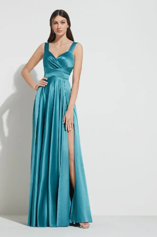 Floor-Length Blue Prom Dresses with Wide Straps