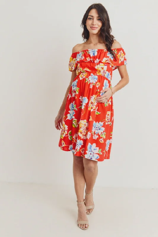 Floral Off Shoulder Maternity Dress