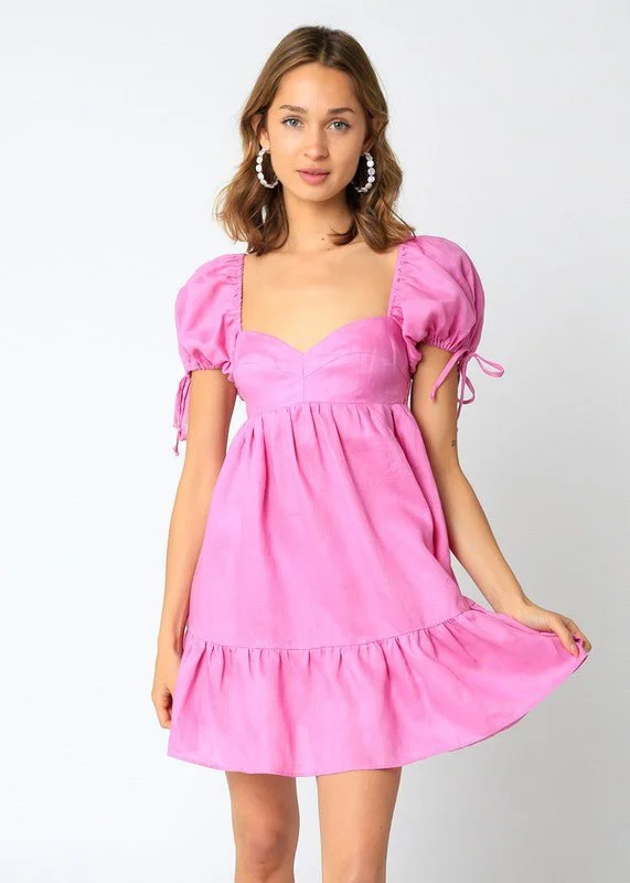 Jessie Pink Linen Babydoll Mini Dress