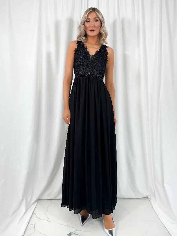 Laetitia Maxi Dress with Embroidered Top - Black