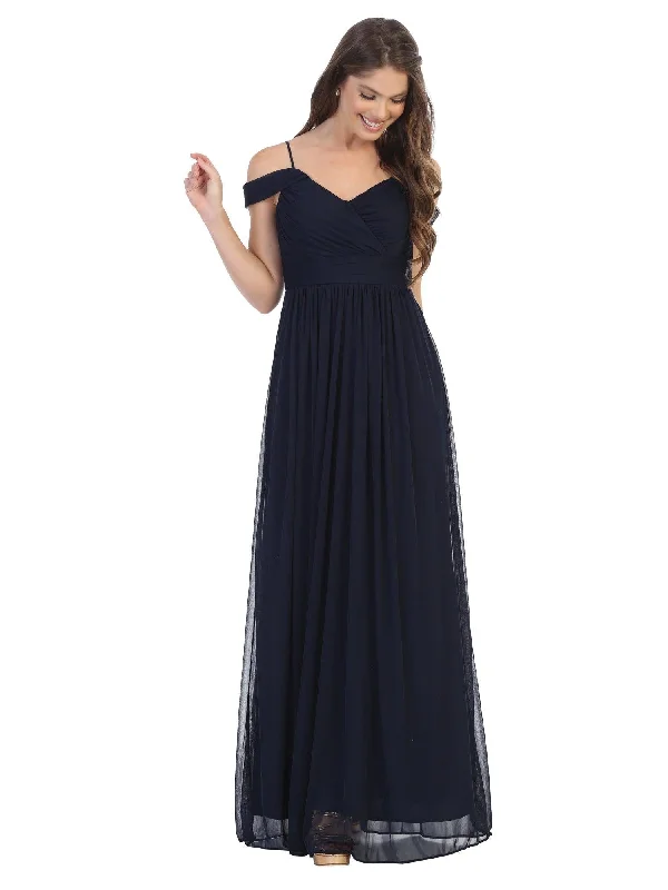 Long Off Shoulder Bridesmaids Pleated Dress