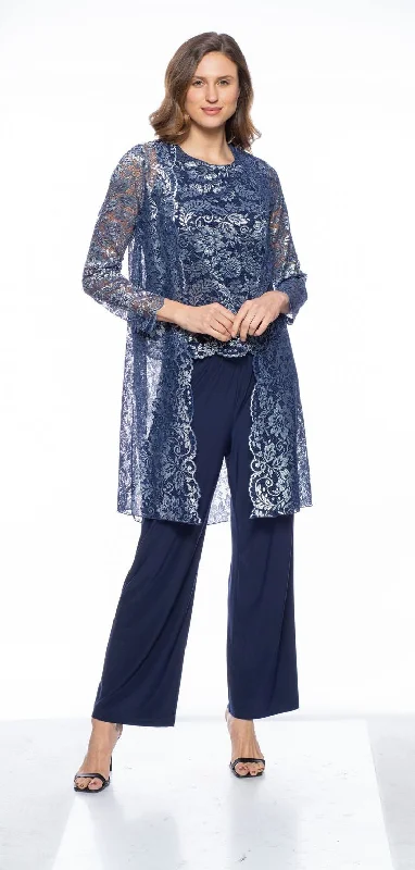 Marina  Long Sleeve Lace Jacket Top 3 Piece Pant Set