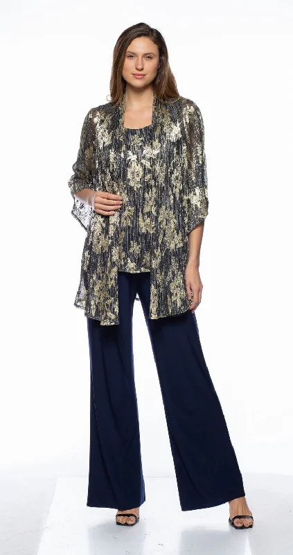 Marina Printed Metallic Jacket Pant 3 Piece Set