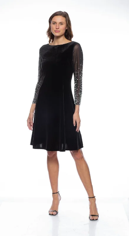 Marina Short Embellished Mesh Sleeve A Line Dress