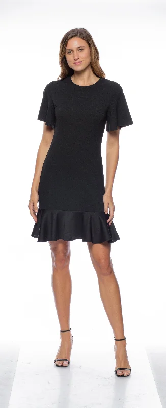 Marina Short Flutter Sleeve Ruffled Hem Sheath Dress